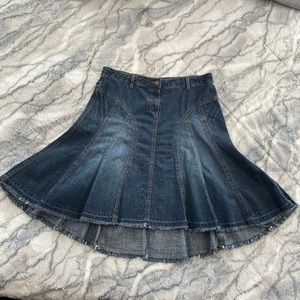 High Low Distressed Denim Skirt